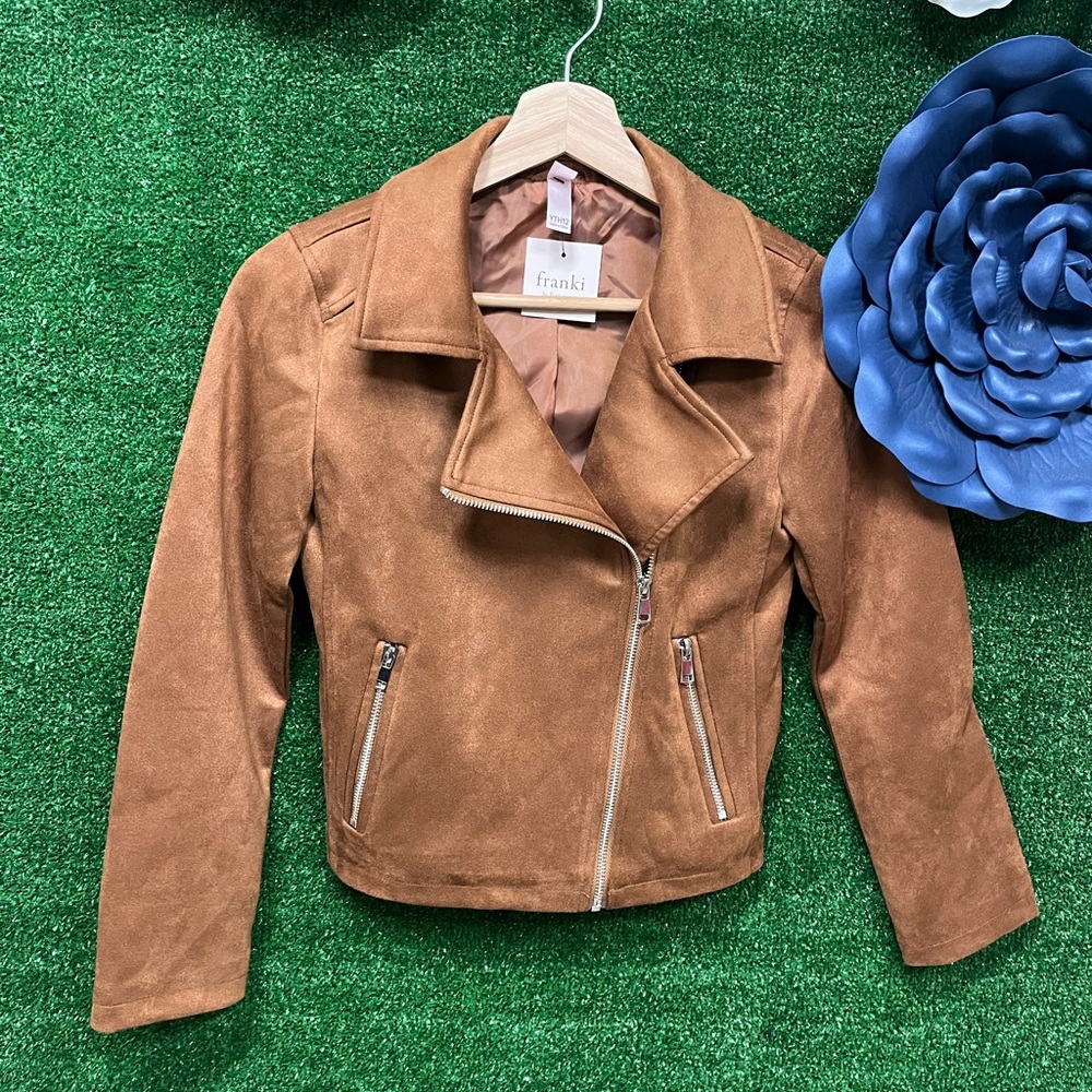 Franki Girls Brown Suede Biker Jacket Size 12 Youth NWT